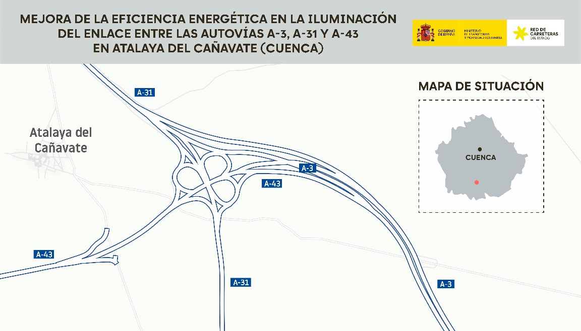 Transportes adjudica el contrato para mejorar la iluminación del enlace entre la A-3, A-31 y A-43 en Atalaya del Cañavate 1 Transportes adjudica el contrato para mejorar la iluminación del enlace entre la A-3, A-31 y A-43 en Atalaya del Cañavate