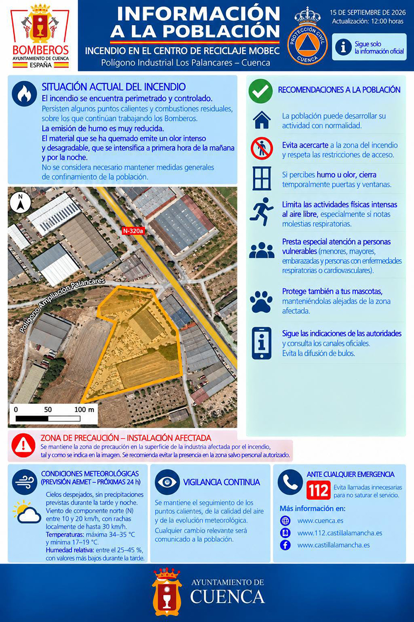El olor a quemado de Mobec se intensificará por la noche pese al control del incendio en Los Palancares El olor a quemado de Mobec se intensificará por la noche pese al control del incendio en Los Palancares