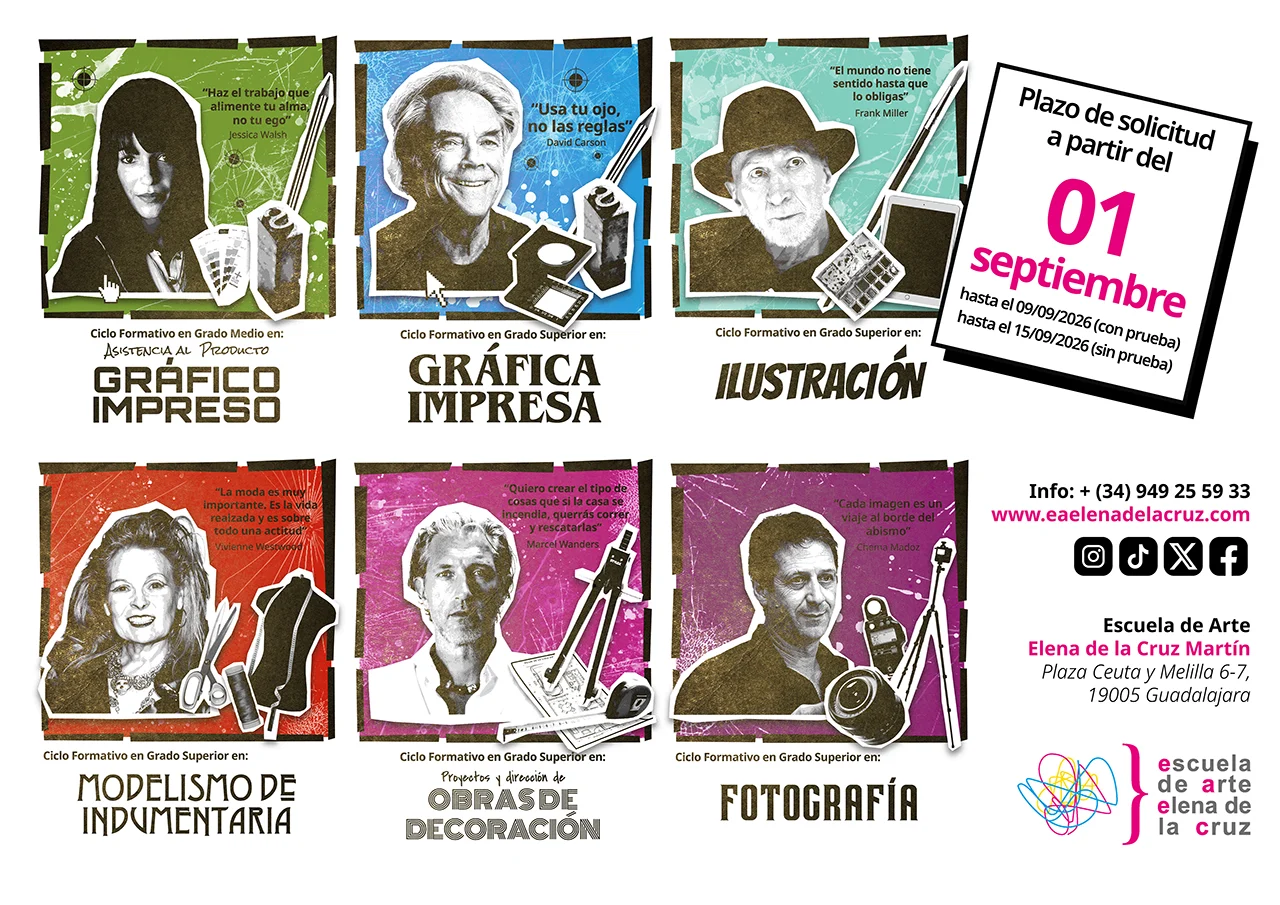 Últimas plazas disponibles en la Escuela de Arte Elena de la Cruz de Guadalajara para el curso 2026/2027 Últimas plazas disponibles en la Escuela de Arte Elena de la Cruz de Guadalajara para el curso 2026/2027