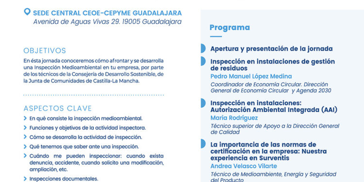 CEOE-Cepyme Guadalajara formará a las empresas para afrontar inspecciones ambientales y tramitar la Autorización Integrada CEOE-Cepyme Guadalajara formará a las empresas para afrontar inspecciones ambientales y tramitar la Autorización Integrada
