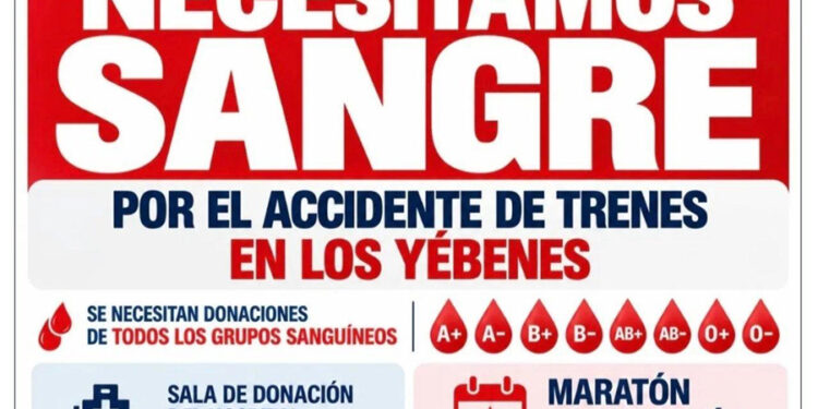 Llamamiento urgente a la donación de sangre en Guadalajara por el accidente de tren en Toledo: puntos y horarios
